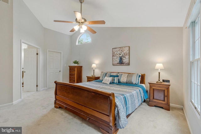 12641 Terrymill Dr, Herndon, VA 20170 - carpeted bedroom with vaulted ceiling, baseboards, and a ceiling fan