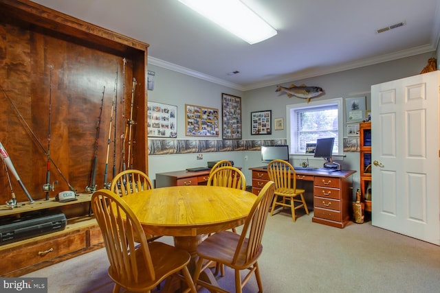 46369 Hattons Rest Ln, Lexington Park, MD 20653 - dining room with carpet floors, ornamental molding, and an office area