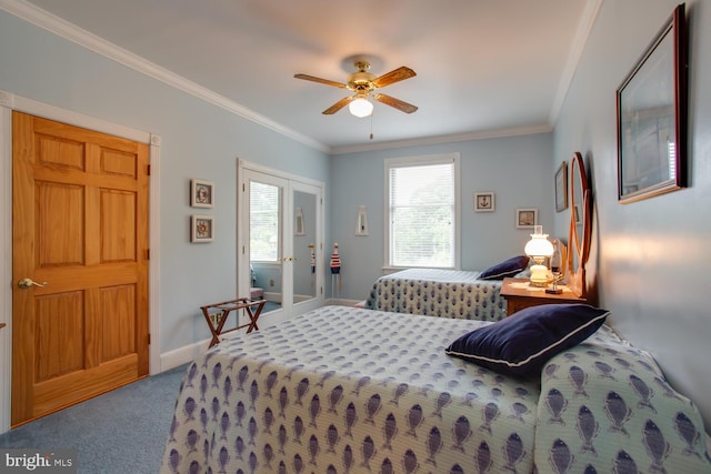 46369 Hattons Rest Ln, Lexington Park, MD 20653 - bedroom with carpet, ornamental molding, ceiling fan, and baseboards