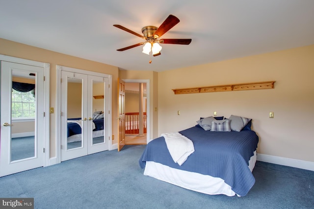 46369 Hattons Rest Ln, Lexington Park, MD 20653 - carpeted bedroom with french doors, ceiling fan, baseboards, and access to outside