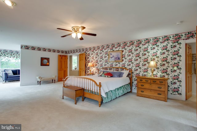 46369 Hattons Rest Ln, Lexington Park, MD 20653 - carpeted bedroom featuring wallpapered walls, baseboards, and ceiling fan