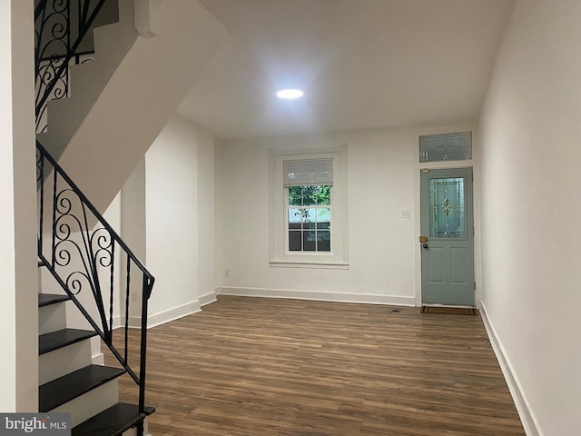 2546 N Marston St, Philadelphia, PA 19132 - entrance foyer featuring baseboards, dark wood finished floors, stairs, and recessed lighting