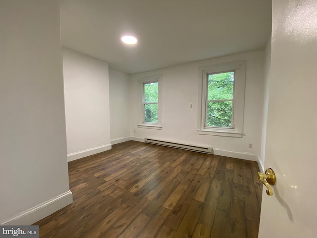 2546 N Marston St, Philadelphia, PA 19132 - empty room featuring baseboard heating, dark wood-type flooring, and baseboards