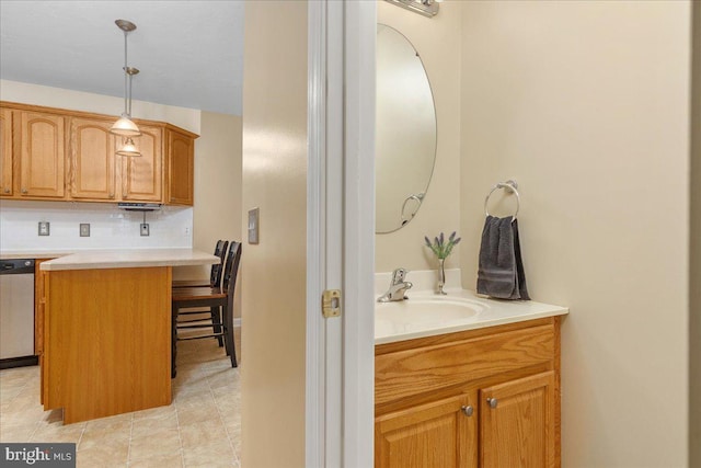 192 Antietam Dr, Waynesboro, PA 17268 - bathroom featuring vanity, backsplash, and tile patterned flooring