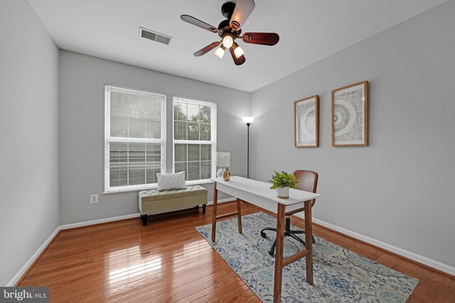 5948 Edgehill Ct, Alexandria, VA 22303 - office featuring a ceiling fan, wood finished floors, and baseboards