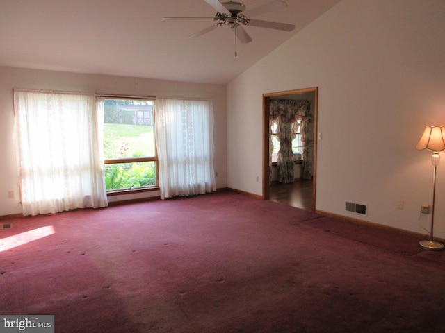 155 Wagon Wheel Ln, Mifflintown, PA 17059 - carpeted empty room with a ceiling fan, baseboards, and high vaulted ceiling