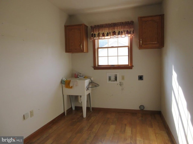 155 Wagon Wheel Ln, Mifflintown, PA 17059 - laundry area with washer hookup, electric dryer hookup, cabinet space, wood finished floors, and baseboards