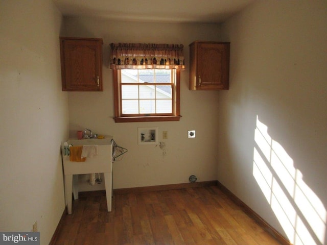 155 Wagon Wheel Ln, Mifflintown, PA 17059 - laundry area featuring cabinet space, washer hookup, light wood-style flooring, hookup for an electric dryer, and baseboards