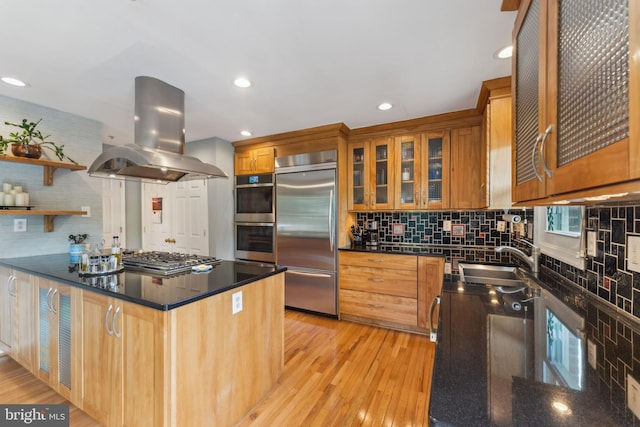 800 S Charles St, Baltimore, MD 21230 - kitchen featuring appliances with stainless steel finishes, island exhaust hood, a sink, tasteful backsplash, and recessed lighting
