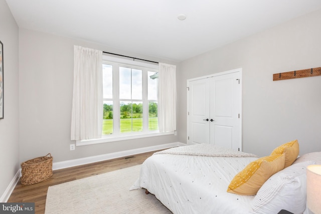 3471 Bullfrog Rd, Taneytown, MD 21787 - bedroom with baseboards, wood finished floors, and a closet