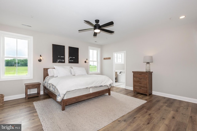 3471 Bullfrog Rd, Taneytown, MD 21787 - bedroom with baseboards, wood finished floors, a ceiling fan, and recessed lighting