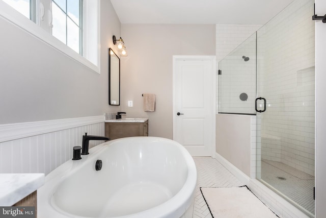 3471 Bullfrog Rd, Taneytown, MD 21787 - bathroom with a shower stall, a tub to relax in, and vanity