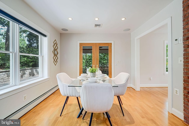 3404 Rustic Way Ln, Falls Church, VA 22044 - dining area with a baseboard heating unit, healthy amount of natural light, light wood-style flooring, and recessed lighting
