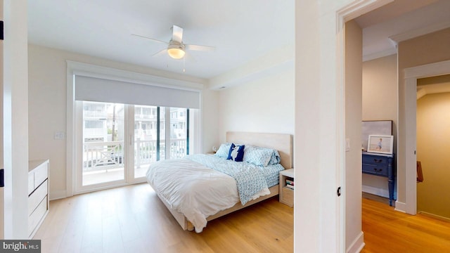 625 Bay Ave, Ocean City, NJ 08226 - bedroom with light wood-type flooring, access to outside, and ceiling fan