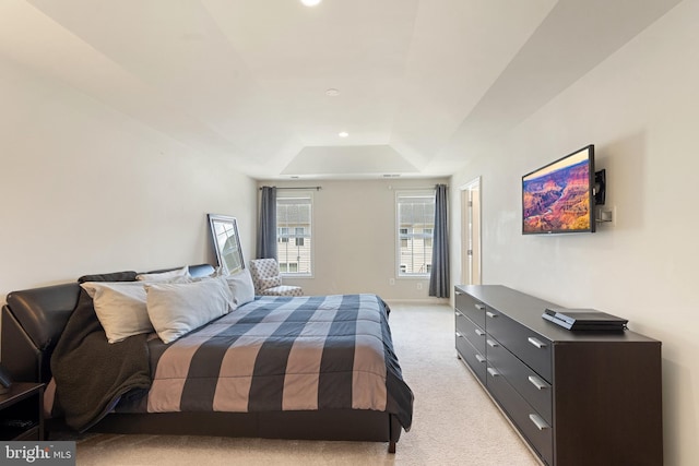 43008 Paris Gap Sq, Ashburn, VA 20148 - bedroom with a tray ceiling, light carpet, recessed lighting, and baseboards