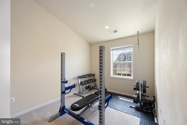 43008 Paris Gap Sq, Ashburn, VA 20148 - workout area featuring baseboards, lofted ceiling, and carpet flooring