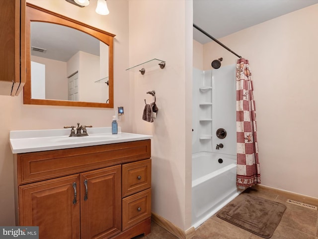 3357 Old Line Ave, Laurel, MD 20724 - full bathroom featuring shower / bath combination with curtain, vanity, baseboards, and tile patterned flooring