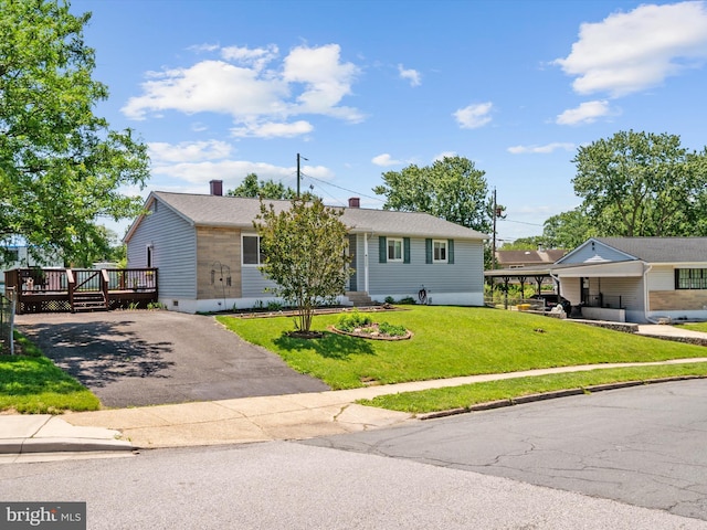 3357 Old Line Ave, Laurel, MD 20724 - view of front of home with a wooden deck, a front yard, and asphalt driveway