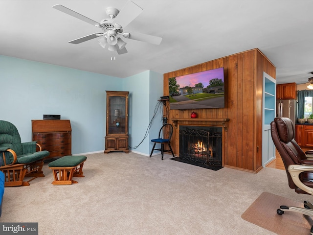 3357 Old Line Ave, Laurel, MD 20724 - office featuring ceiling fan, carpet floors, a fireplace with flush hearth, and baseboards