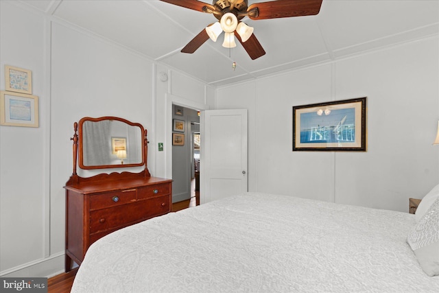 118 Parkwood St, Bethany Beach, DE 19930 - bedroom featuring crown molding, wood finished floors, and ceiling fan