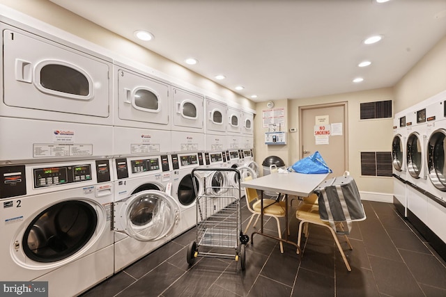 2501 Calvert St NW Unit 306, Washington, DC 20008 - shared laundry room with stacked washing machine and dryer, recessed lighting, washer and dryer, and baseboards