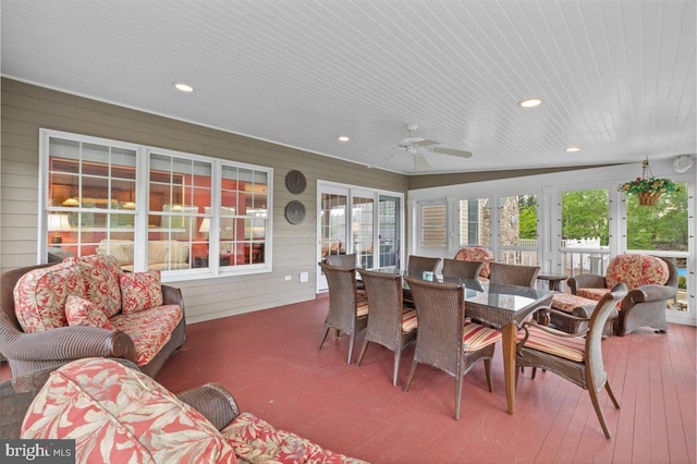 217 Rising Meadow Way E, Stroudsburg, PA 18302 - sunroom / solarium featuring wood walls, recessed lighting, wood ceiling, hardwood / wood-style flooring, and french doors
