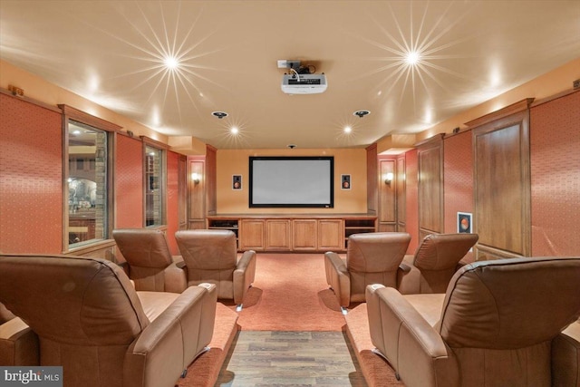 217 Rising Meadow Way E, Stroudsburg, PA 18302 - home theater room with light wood-type flooring, recessed lighting, and wallpapered walls