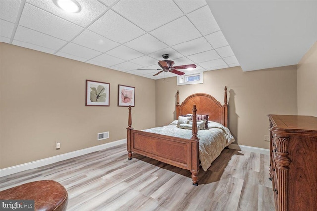 217 Rising Meadow Way E, Stroudsburg, PA 18302 - bedroom with light wood-style floors, baseboards, a paneled ceiling, and ceiling fan