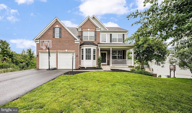 3104 Reach Eagle Ct, Woodbridge, VA 22191 - view of front facade featuring brick siding, a porch, asphalt driveway, and an attached garage