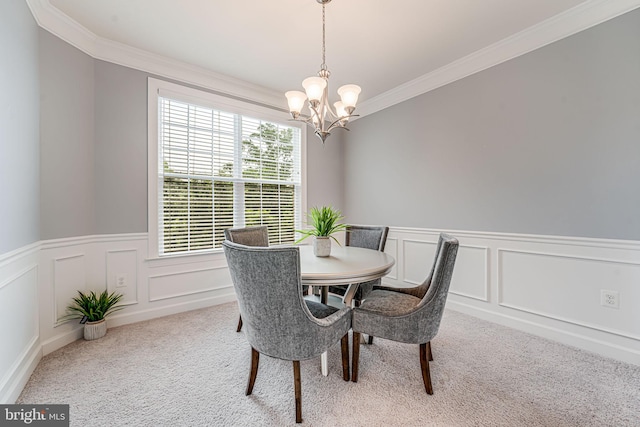 3104 Reach Eagle Ct, Woodbridge, VA 22191 - carpeted dining area with ornamental molding, a chandelier, a decorative wall, and a wainscoted wall