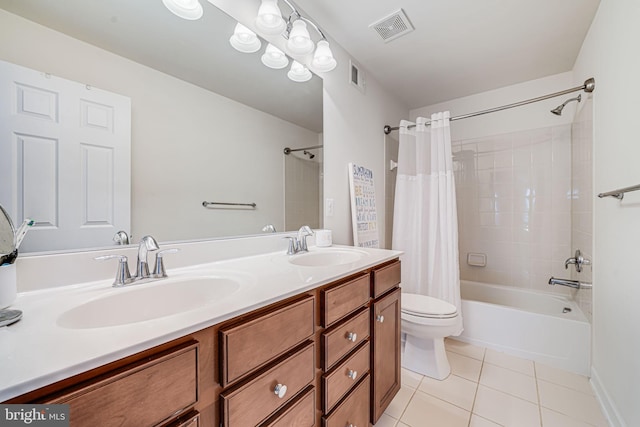 3104 Reach Eagle Ct, Woodbridge, VA 22191 - bathroom featuring tile patterned floors, shower / tub combo with curtain, toilet, and double vanity