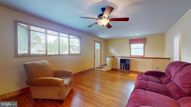 38 Ward Ave, Audubon, NJ 08106 - living room with wood finished floors, baseboards, a ceiling fan, and recessed lighting