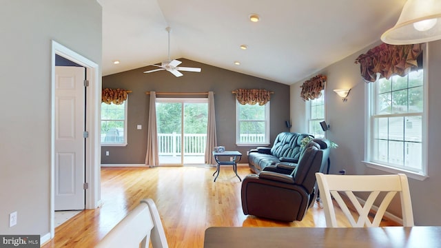 38 Ward Ave, Audubon, NJ 08106 - living area featuring wood finished floors, ceiling fan, lofted ceiling, baseboards, and recessed lighting