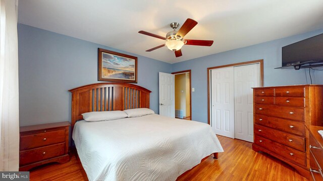 38 Ward Ave, Audubon, NJ 08106 - bedroom with light wood-type flooring, a closet, and ceiling fan