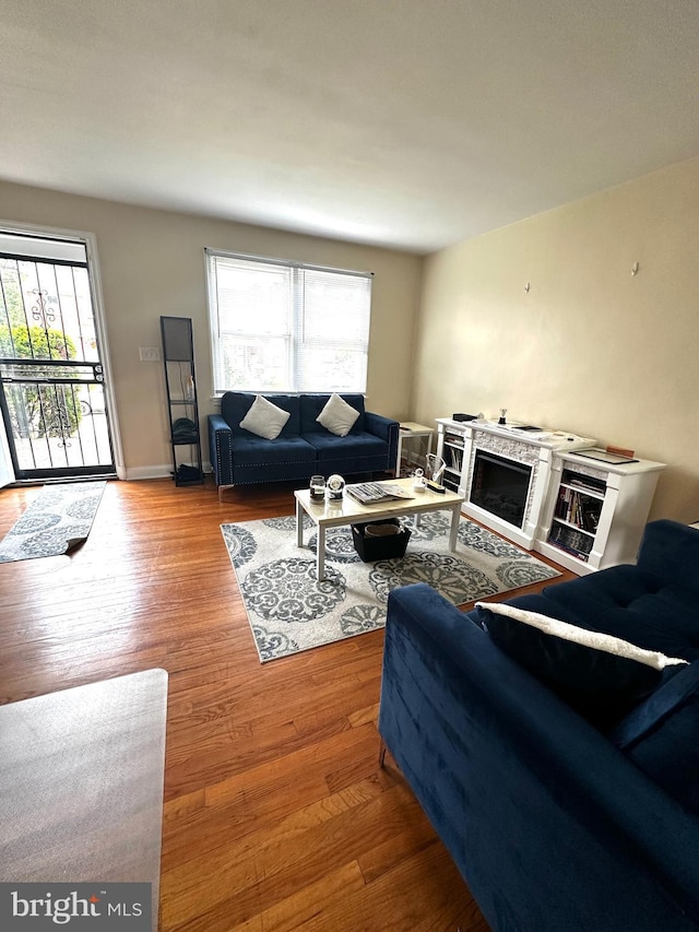 912 Evesham Ave, Baltimore, MD 21212 - living room featuring healthy amount of natural light, wood finished floors, and a fireplace