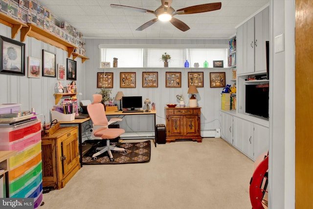 400 Hill Cir, Reading, PA 19607 - home office featuring carpet floors, ceiling fan, plenty of natural light, and baseboard heating