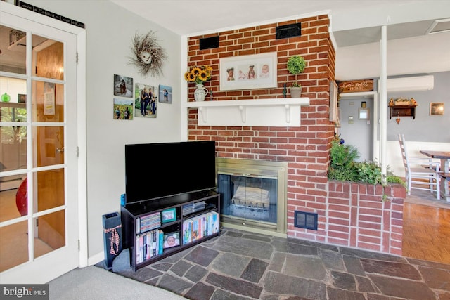 400 Hill Cir, Reading, PA 19607 - living area featuring a fireplace and a wall mounted AC