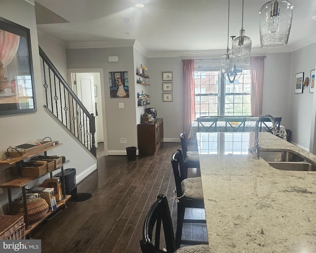 211 Clear Sky Way, Pasadena, MD 21122 - dining space with dark wood finished floors, stairway, ornamental molding, and baseboards