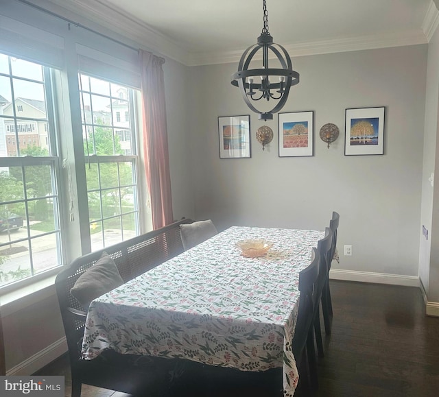 211 Clear Sky Way, Pasadena, MD 21122 - bedroom with a chandelier, dark wood-style floors, baseboards, and crown molding