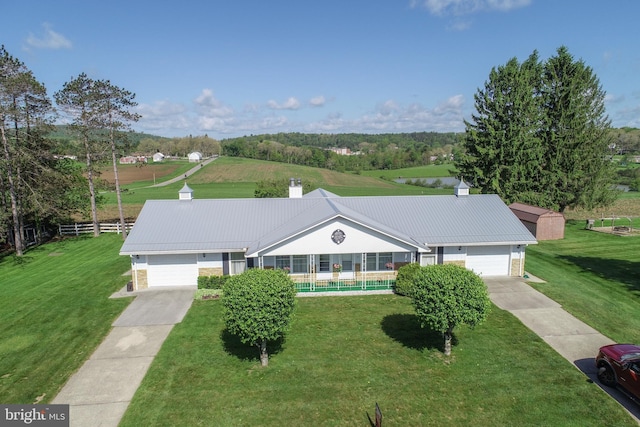 206-208 N 10th St, Oakland, MD 21550 - view of front facade featuring a chimney, metal roof, concrete driveway, and an outdoor pool