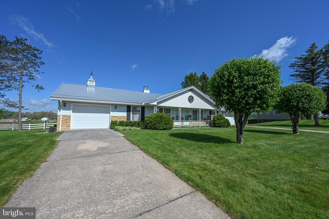 206-208 N 10th St, Oakland, MD 21550 - single story home featuring an attached garage, covered porch, asphalt driveway, a chimney, and metal roof