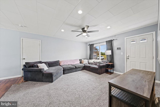 3 High Ridge Rd, Pemberton, NJ 08068 - living room with ceiling fan, baseboards, recessed lighting, and wood finished floors