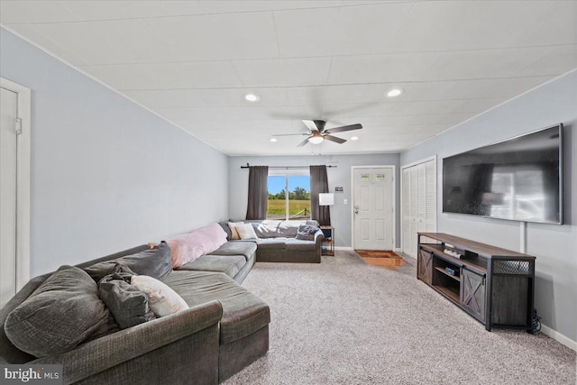 3 High Ridge Rd, Pemberton, NJ 08068 - living room with carpet, recessed lighting, ceiling fan, and baseboards