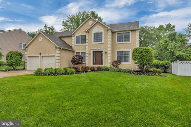 view of front of house with an attached garage, stucco siding, driveway, and a shingled roof