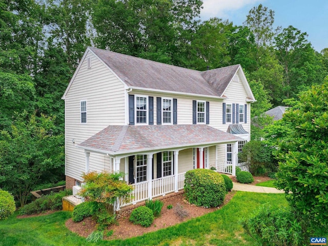 2657 Coralberry Pl, Charlottesville, VA 22911 - view of front of house featuring covered porch, roof with shingles, and a front lawn