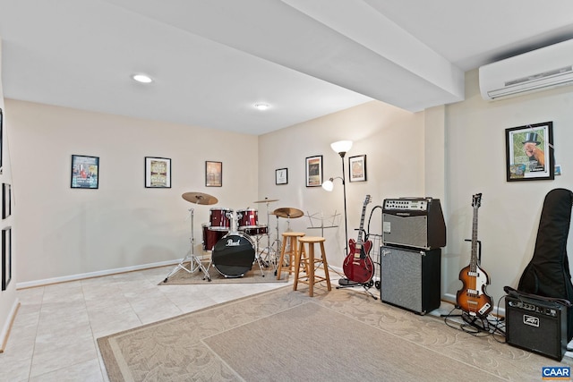 2657 Coralberry Pl, Charlottesville, VA 22911 - rec room with a wall mounted air conditioner, tile patterned flooring, baseboards, and recessed lighting