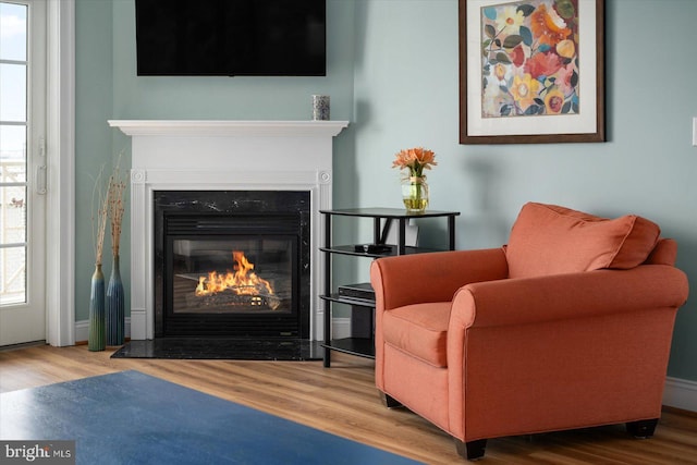 301 14th St Unit 308/309, Ocean City, MD 21842 - sitting room with a premium fireplace, wood finished floors, and baseboards