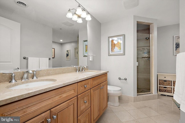 301 14th St Unit 308/309, Ocean City, MD 21842 - full bath featuring a stall shower, toilet, tile patterned floors, double vanity, and baseboards