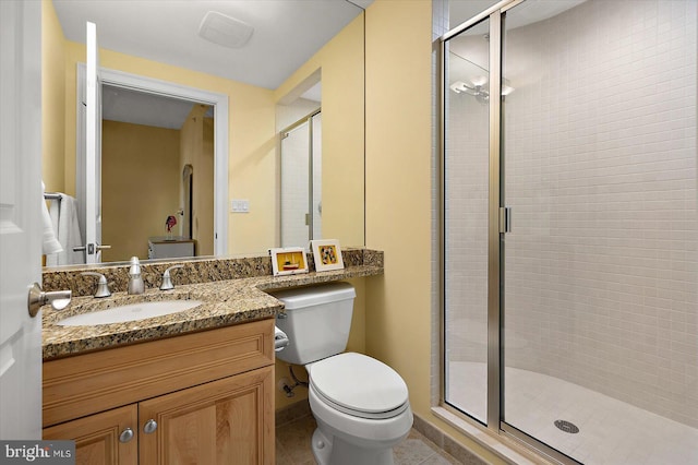301 14th St Unit 308/309, Ocean City, MD 21842 - full bathroom featuring a shower stall, toilet, vanity, and tile patterned flooring