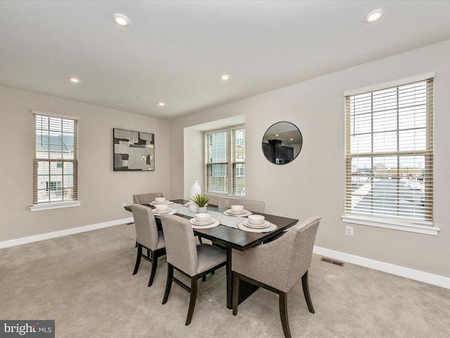14716 Spring Haven Ln, Laurel, MD 20707 - dining room featuring baseboards, light carpet, and recessed lighting